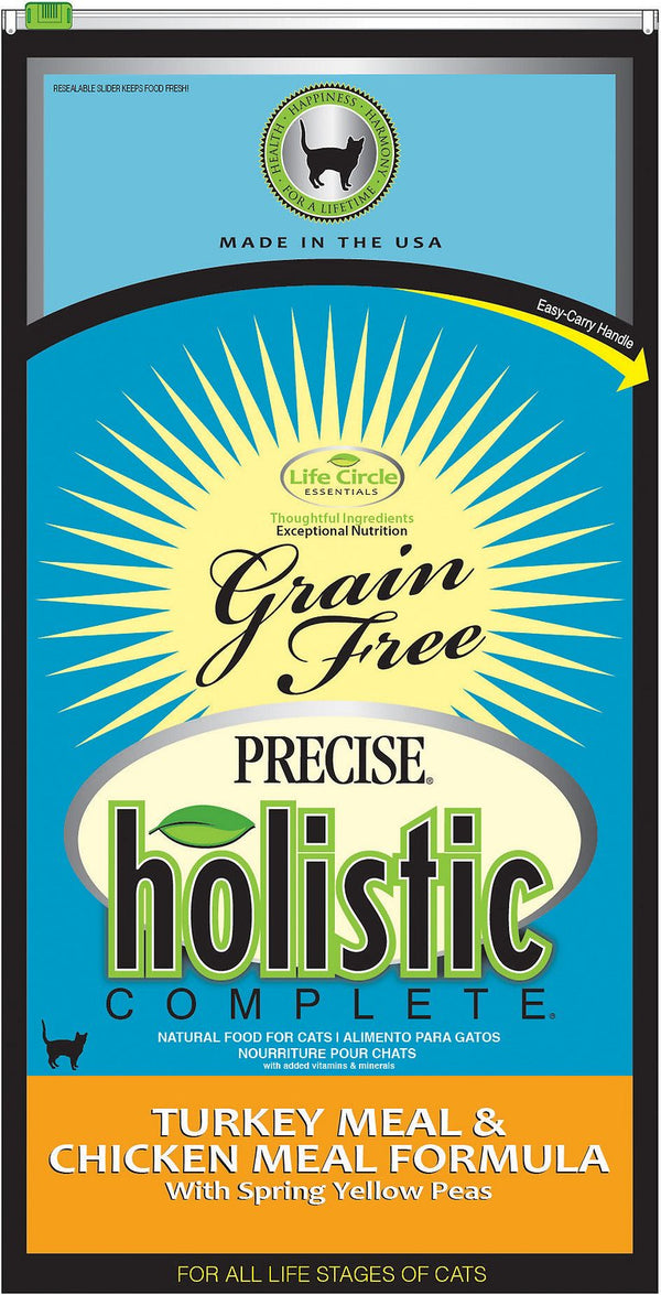 Precise Holistic Formule complète à la farine de dinde et farine de poulet avec pois jaunes de printemps Sans céréales nourriture sèche pour chats