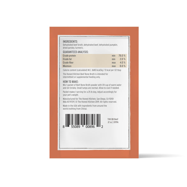 The Honest Kitchen Daily Boosters Instant Beef Bone Broth with Turmeric for Dogs
