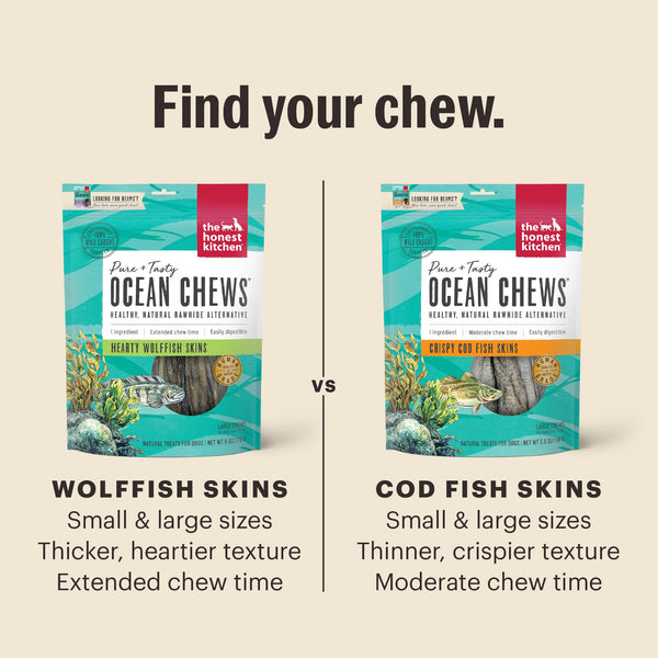 The Honest Kitchen Beams Ocean Chews Hearty Wolfish Skins Dog Treats