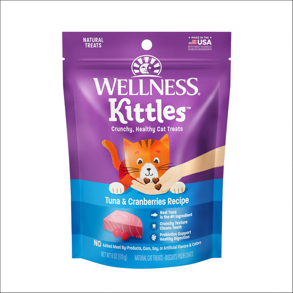 Wellness Kittles Friandises croquantes sans céréales au thon et aux canneberges pour chats, nourriture humide