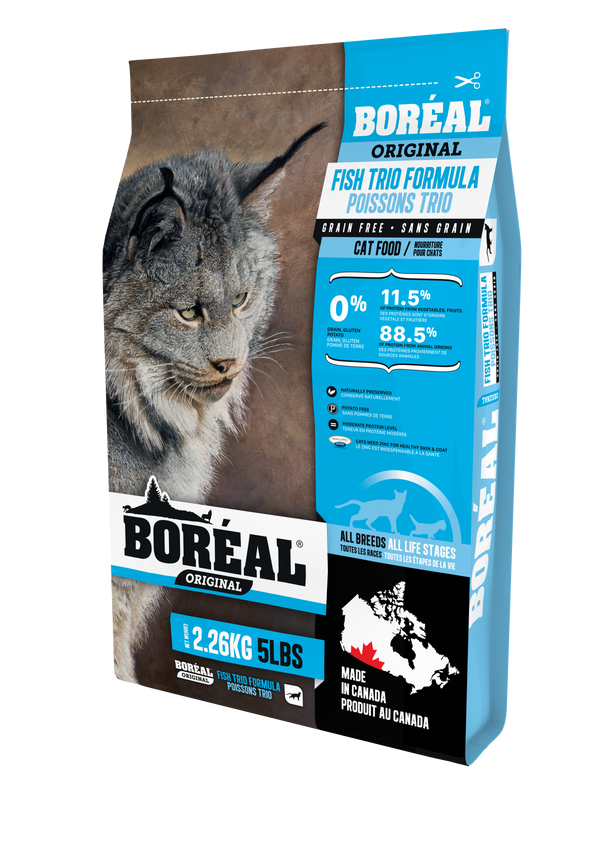 Boreal Grain-Free Original Fish Trio Nourriture sèche pour chats sans céréales, sac de 2