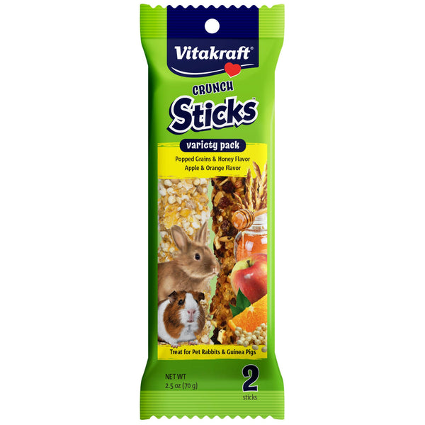 Vitakraft Crunch Sticks Pack Variété Friandises pour lapins & cochons d'Inde, Grains soufflés & Miel, Pomme & Orange