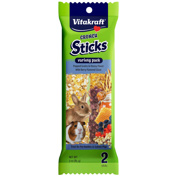 Vitakraft Crunch Sticks Pack Variété Friandises pour lapins & cochons d'Inde, Grains soufflés & Miel, Baies sauvages & Miel