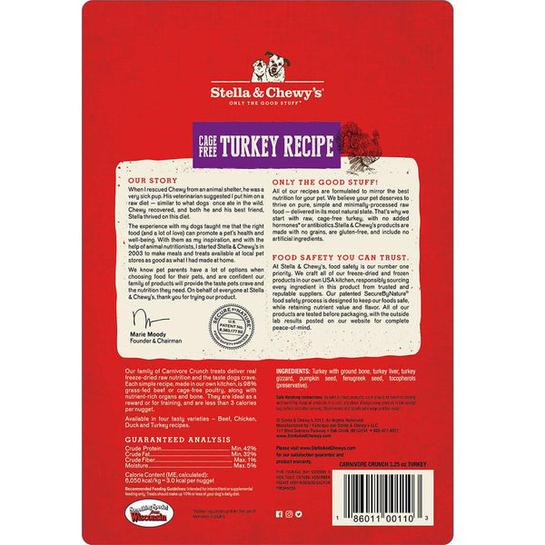 Stella & Chewy's Carnivore Crunch Friandises lyophilisées pour chiens dindes élevées en liberté, 3,25 oz