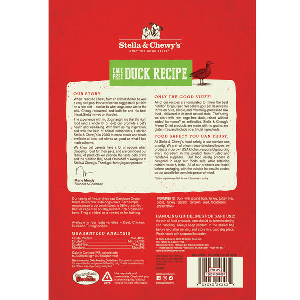 Stella & Chewy's Carnivore Crunch Friandises lyophilisées pour chiens Canard élevé sans cage, 3.25 oz