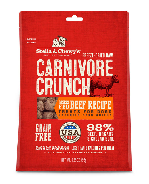 Stella & Chewy's Carnivore Crunch Friandises lyophilisées pour chiens au bœuf nourri à l'herbe, 3.25 oz