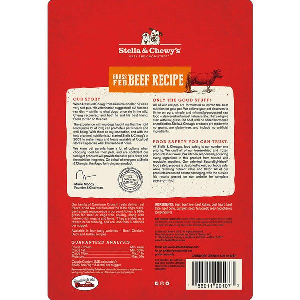 Stella & Chewy's Carnivore Crunch Friandises lyophilisées pour chiens au bœuf nourri à l'herbe, 3.25 oz