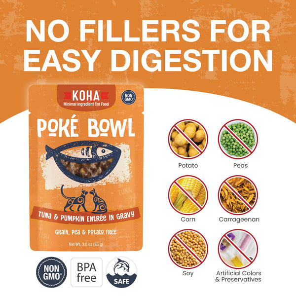 KOHA Poke Bowl Tuna & Pumpkin Entree in Gravy Wet Cat Food Pouch