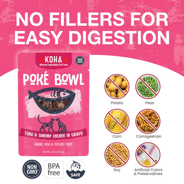 KOHA Poke Bowl Tuna & Shrimp Entree in Gravy Wet Cat Food Pouch