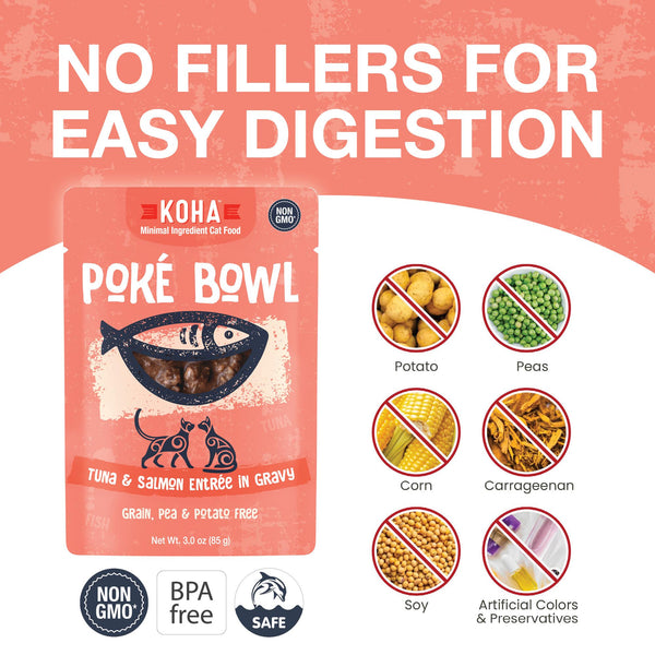 KOHA Poke Bowl Tuna & Salmon Entree in Gravy Wet Cat Food Pouch