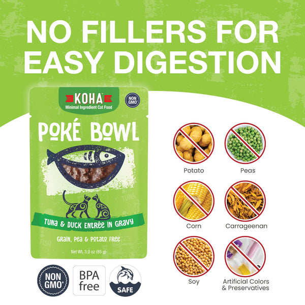 KOHA Poke Bowl Tuna & Duck Entree in Gravy Wet Cat Food Pouch