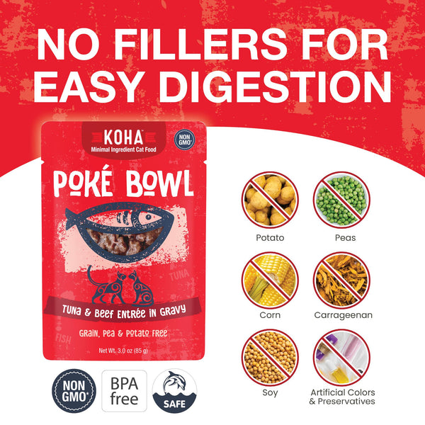 KOHA Poke Bowl Tuna & Beef Entree in Gravy Wet Cat Food Pouch
