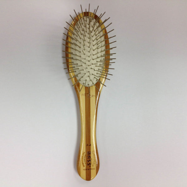 Bass Brushes Brosse ovale petite pour animaux Style & DémϪlage avec épingles en alliage et manche en bambou, foncé/rayé.