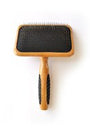 Bass Brushes De-matting with Alloy Pin & Bamboo Handle Slicker Style Pet Brush, Dark/ Stripped, Large