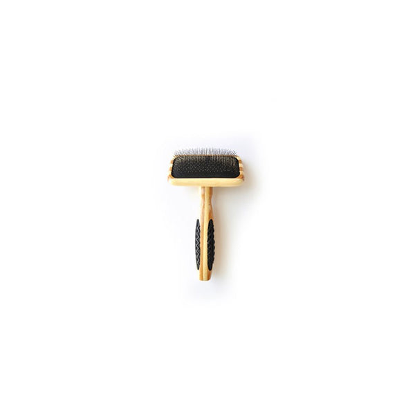 Bass Brushes The Rake Style & Detangle with Alloy Pin & Bamboo Handle Slicker Style Pet Brush, Dark/Stripped