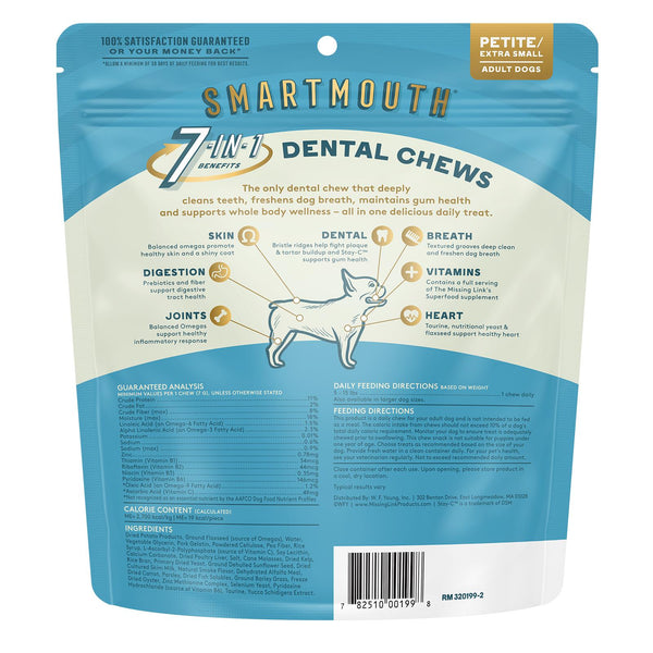 The Missing Link Smartmouth Dental Chews for Dogs, Petite/X-Small, 28-count