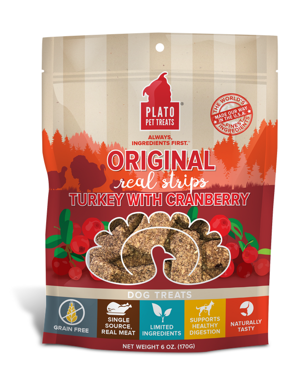 Plato Original Real Strips Turkey With Cranberry Dog Treat