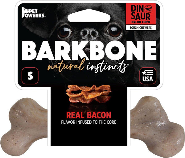 Pet Qwerks Dinosaur BarkBone Bacon Chew Dog Toy