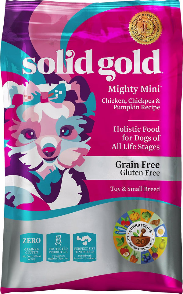 Solid Gold Mighty Mini Poulet, Pois chiches et Citrouille Sans céréales Croquettes pour chiens jouets et petites races