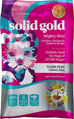 Solid Gold Mighty Mini Poulet, Pois chiches et Citrouille Sans céréales Croquettes pour chiens jouets et petites races
