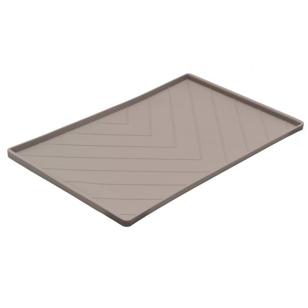 Messy Mutts Silicone Non-Slip Bowl Mat with Raised Edge & Two Sides Reinforced with Metal Rods for Dogs, Grey