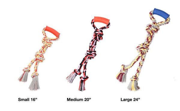 Mammoth Flossy Chews Twin Tug with Rubber Handle Dog Toy, Color Varies