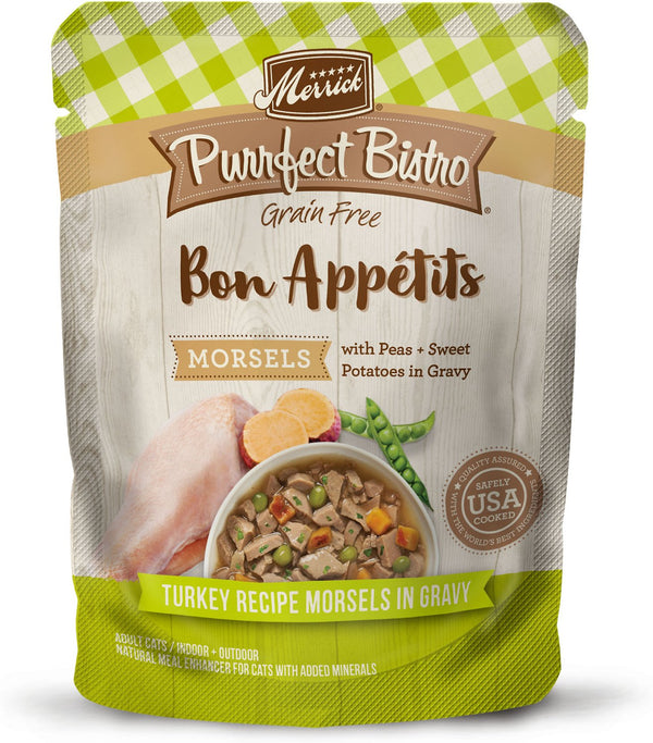 Merrick Purrfect Bistro Bon Appetits Sans céréales Morsels dinde en sauce Nourriture adulte en sachets pour chats