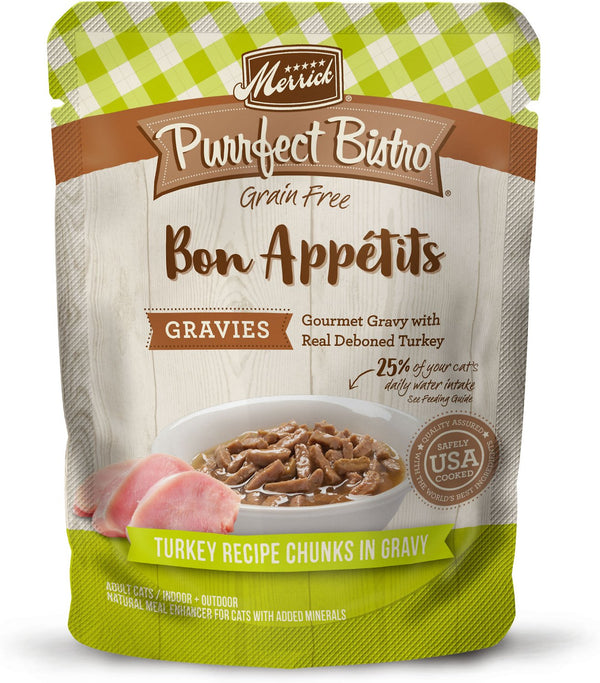 Merrick Purrfect Bistro Bon Appetits Sans céréales Morceaux dinde en sauce Nourriture adulte en sachets pour chats