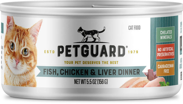 Petguard Dîner Poisson Poulet et Foie Pâtée pour chats en conserve