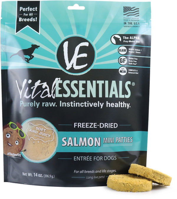 Vital Essentials Salmon Entree Mini Patties Grain-Free Freeze-Dried Raw Dog Food