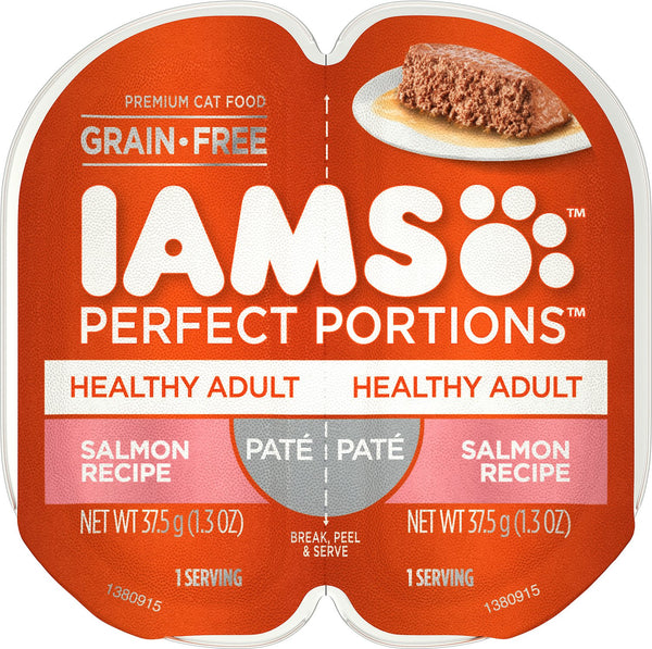 Iams Perfect Portions Pâté saumon recette saine adulte sans céréales barquettes pour chat