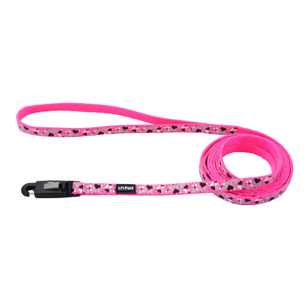 Li'l Pals Reflective Dog Leash, Pink Heart Reflective, 3/8-in x 6-ft