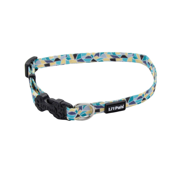 Li'l Pals Adjustable Patterned Dog Collar, Teal Yellow Grey Stained Glass