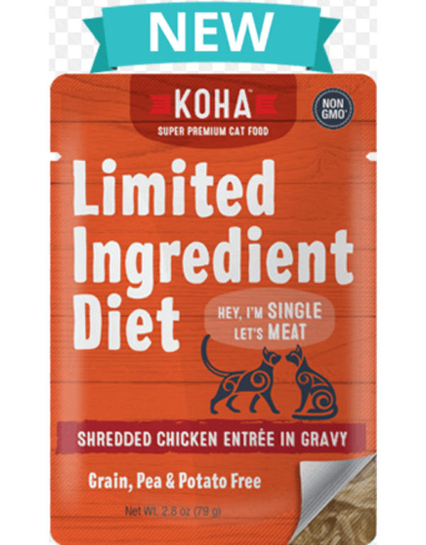 KOHA Entrée de poulet effiloché à ingrédients limités en sauce pour chat nourriture humide