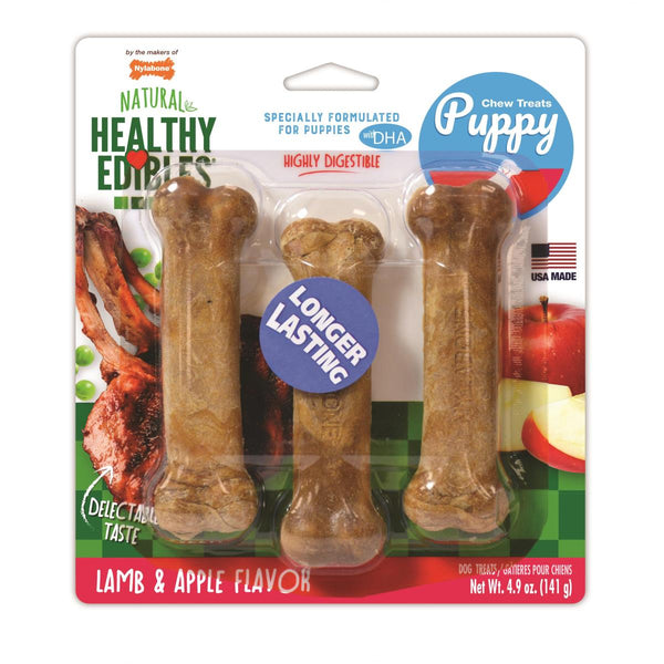 Nylabone Healthy Edibles Longer Lasting Lamb & Apple Flavor Puppy Dog Treats, Regular, 3-count