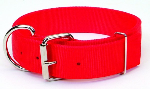 Macho Dog Double-Ply Dog Collar with Roller Buckle, Red