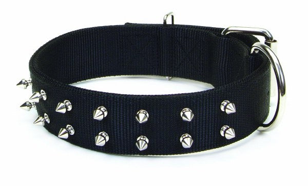 Macho Dog Double-Ply Spiked Dog Collar with Roller Buckle, Black