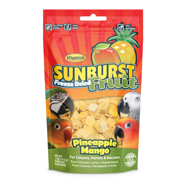 Higgins Sunburst Friandises pour oiseaux en fruits séchés à froid Ananas Mangue, 0,5 oz