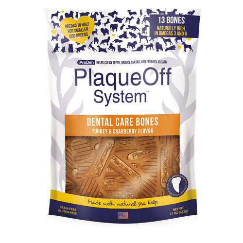 ProDen PlaqueOff System Dental Care Bones Turkey & Cranberry Dental Dog Treats, 17-oz