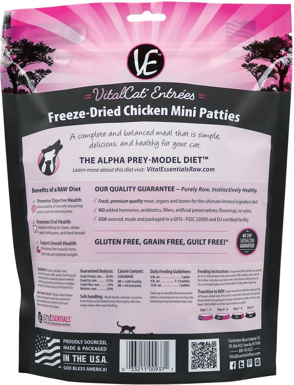 Vital Essential Vital Cat Entrée au poulet Mini galettes Nourriture lyophilisée pour chats