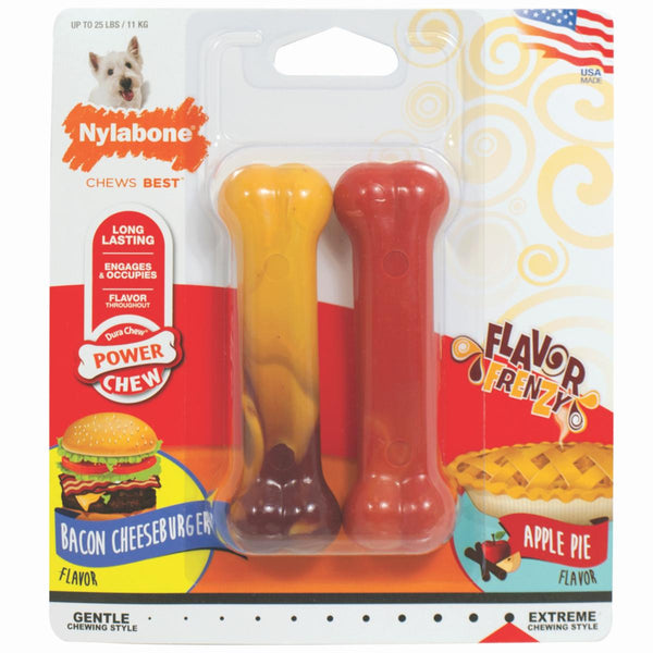 Nylabone DuraChew Flavour Frenzy Bacon Cheeseburger & tarte aux pommes Jouets pour chiens en os, régulier