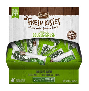 Merrick Fresh Kisses Double-Brush Huile de coco et botanique Croquettes dentaires sans céréales extra petites pour chiens