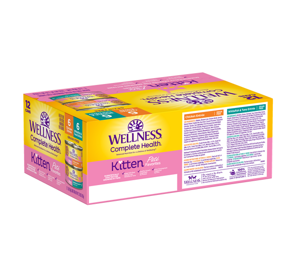 Wellness Complete Health Kitten Pâté Variété Pack Boîtes alimentaires humides pour chatons, 3-oz, pack de 12
