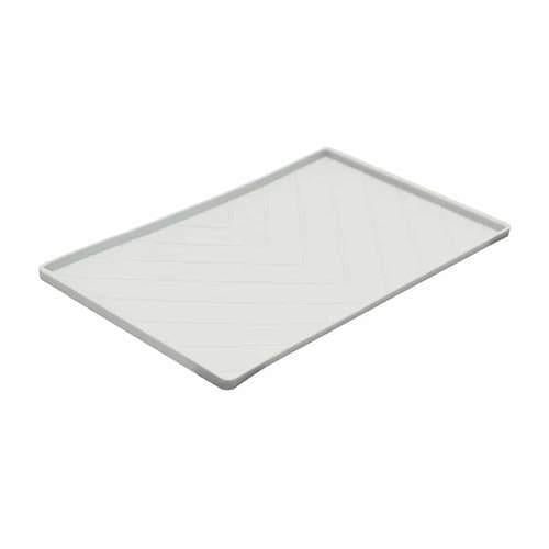 Messy Mutts Silicone Non-Slip Bowl Mat with Raised Edge & Two Sides Reinforced with Metal Rods for Dogs, Light Grey