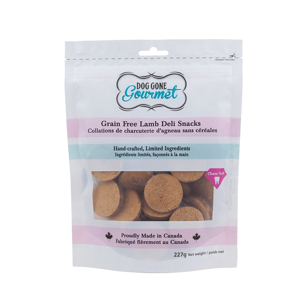 Rollover Premium Dog Gone Gourmet Grain-Free Lamb Deli Snacks Dog Treats, 227-gram
