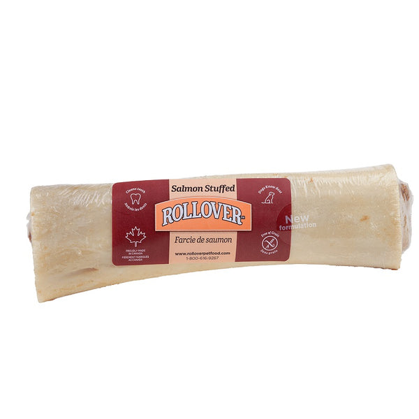 Rollover Premium Salmon Stuffed Beef Bones Dog Treats, Large