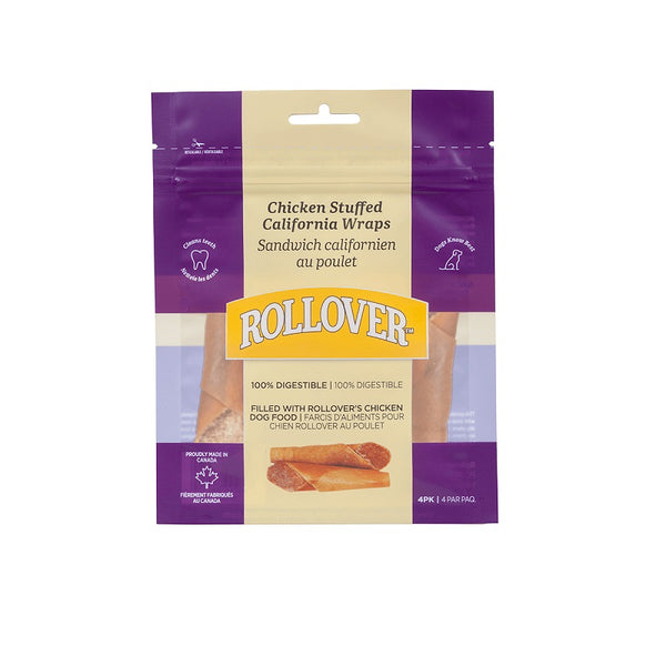 Rollover Premium Chicken Stuffed California Wraps Dog Treats, 4-pack