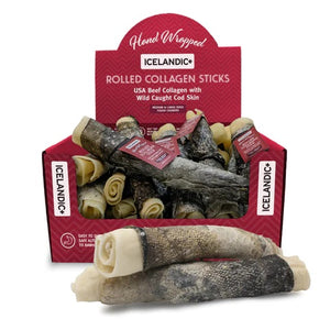 Icelandic+ Beef Rolled Collagen Stick with Cod Skin Dog Treat, 8-in