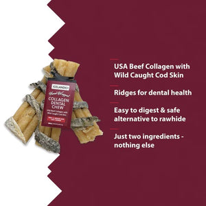 Icelandic+ Beef Collagen Dental Chews with Cod Skin Dog Treat, 8-in