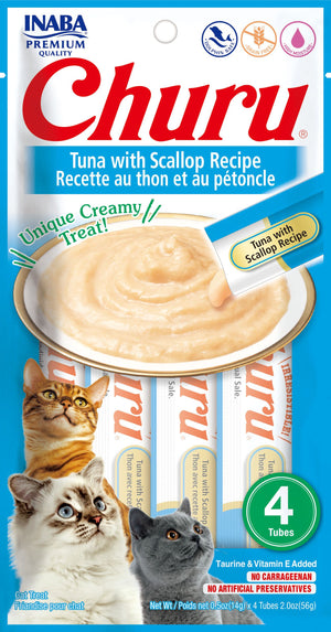 INABA Churu Puree Tuna with Scallop Grain-Free Cat Treat, 0.5-oz, 4-pack